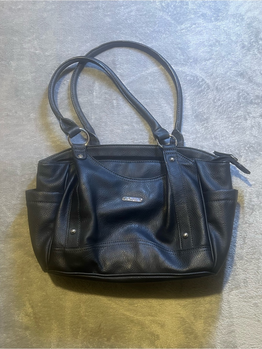 Kolton Faux Black Leather Shoulder Tote
